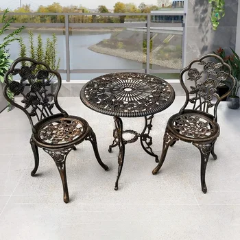 Уличные столы и стулья из литого алюминия Для отдыха на открытом воздухе, балкон, сад, внутренний двор, водонепроницаемая комбинация стола и стула