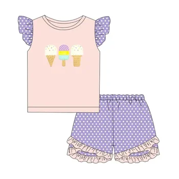 Новый высококачественный детский костюм для мороженого с короткими рукавами, платье для девочек, детский комбинезон с аппликацией, одежда с пышными рукавами