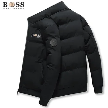 2023 Зимнее пальто Мужская теплая повседневная куртка Boss, рубашка на молнии с воротником-стойкой, хлопковая подкладка для мужчин