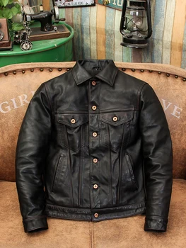 Винтажная мотоциклетная куртка из лошадиной кожи с масляным воском и чайной сердцевиной 507, мужское пальто из натуральной кожи, джинсовое кожаное пальто с лацканами